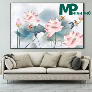 tranh tráng gương hoa sen