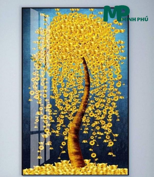 tranh tráng gương cây kim tiền